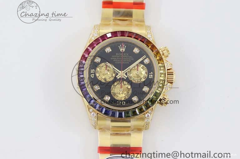 Diamonds YG Edition 1:1 Best Steel YG TWF on YG Dial Daytona A7750 116595RBOW 904L Bracelet Black 0306